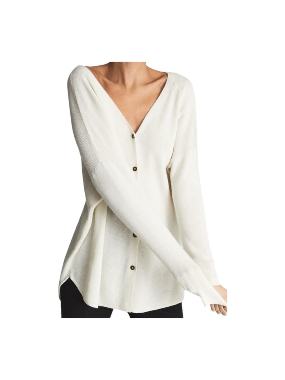 Reiss Sadie Alpaca Wool Blend Longline Button Front Cardigan Cream XL